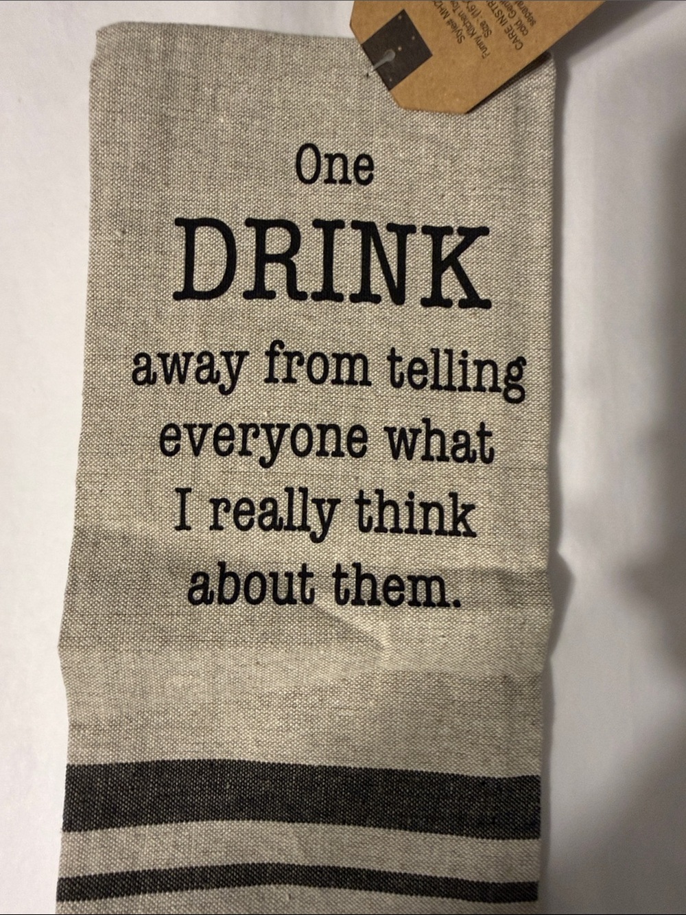 Neutral Linen Tea Towel - 'One Drink' Printed Kitchen Towel